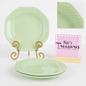 Elegant Dining CHARISMA COLLECTION Green Beaded Stoneware Salad Plates Set of 3